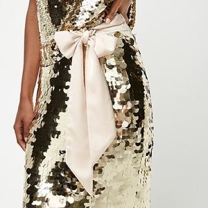 J. Crew Satin-bow gold paillette sequin skirt